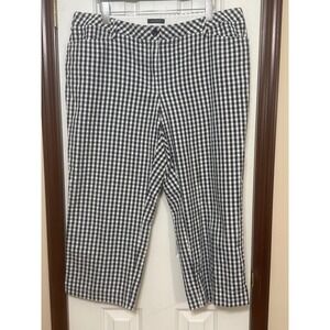 Lands' End Gingham‎ Cropped Pants Mid Rise Straight Leg Black White 16W
